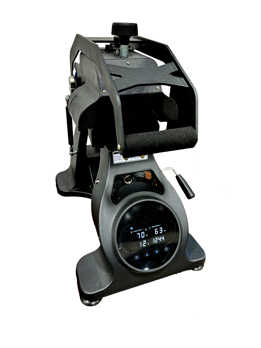 Alien Press automatic hat heat press with curved platen and digital controls